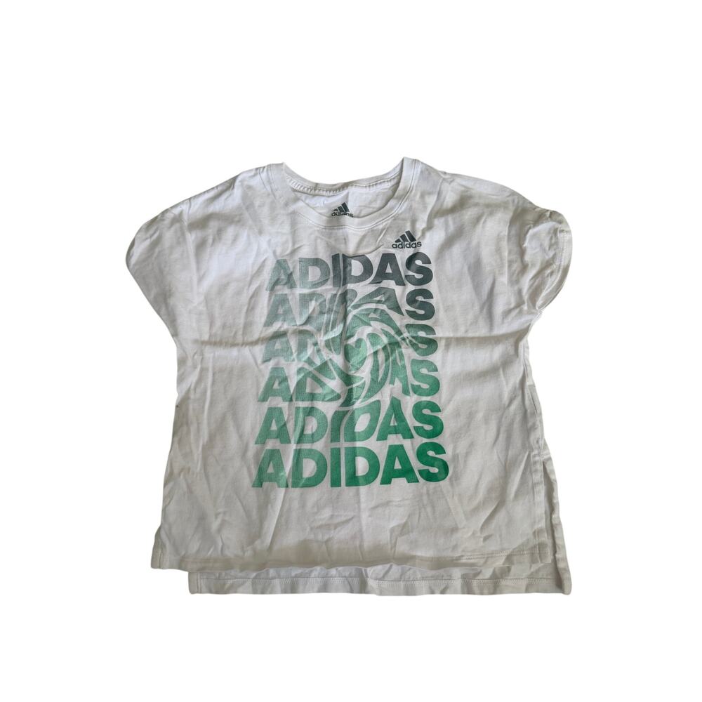 Adidas Girls Small White Logo Athletic Tee Shirt - Picture 1 of 3